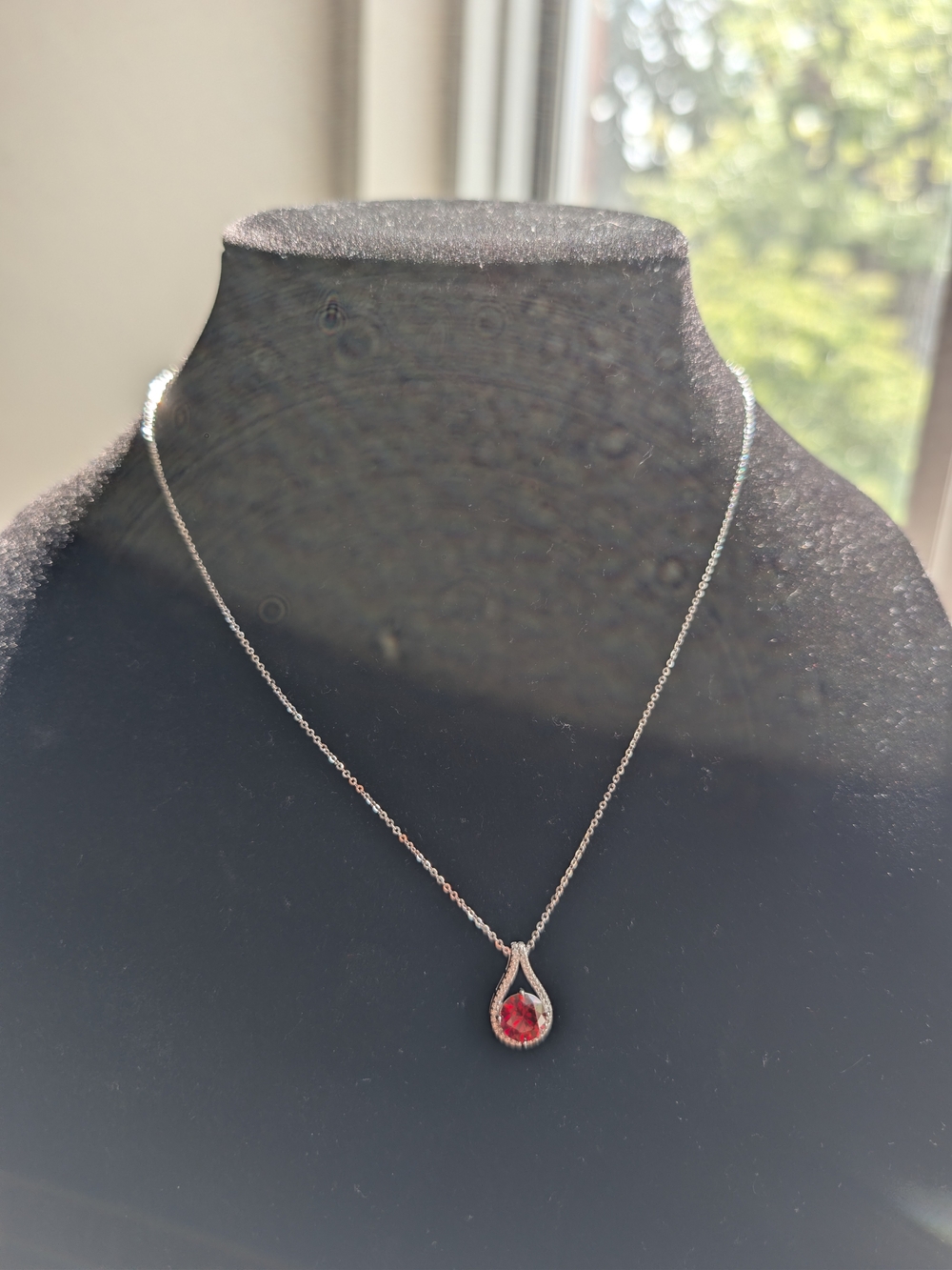 Sterling Silver Red Teardrop Pendant Necklace - Elegant Women's Jewelry